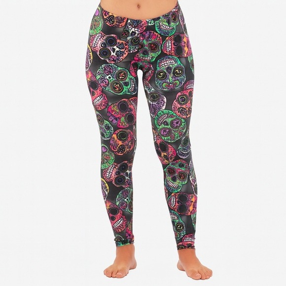 No Boundaries Skull Print Leggings - Colorful Sugar Skull Leggings S - Picture 1 of 3
